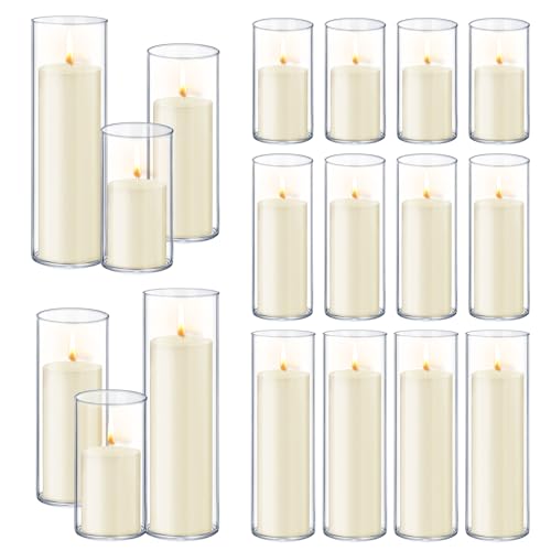 36 PCS Ivory White Pillar Candles with Glass Candle Holders Clear Hurricane Candle Holders Glass Cylinder Vases for Centerpieces Wedding Party, Event, Home Office (18 Candles+18 Candle Hoders) - style: 36 PCS Ivory White