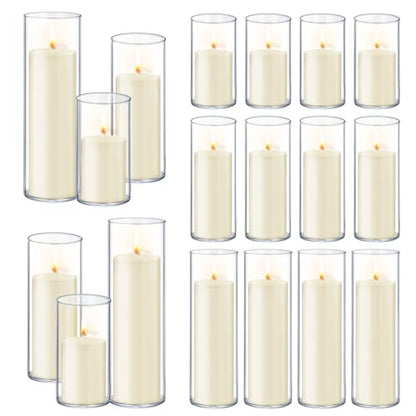 Homjoy 36 PCS Ivory White Pillar Candles with Glass Candle Holders Clear Hurricane Candle Holders Glass Cylinder Vases for Centerpieces Wedding Party, Event, Home Office (18 Candles+18 Candle Hoders) - style: 36 PCS Ivory White