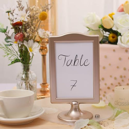 Meonua Double Sided Standing Picture Frames 4 x 6 Inch Pedestal Photo Frame Plastic Self Standing Frame Holds 2 Pictures Tabletop Frame for Wedding Table Bridal (10 Pack,Champagne Gold) - color: gold