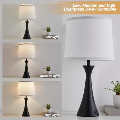 Touch Table Lamps Set of 2, 21" Bedside Lamps with USB C+A - color: Black & White Shade