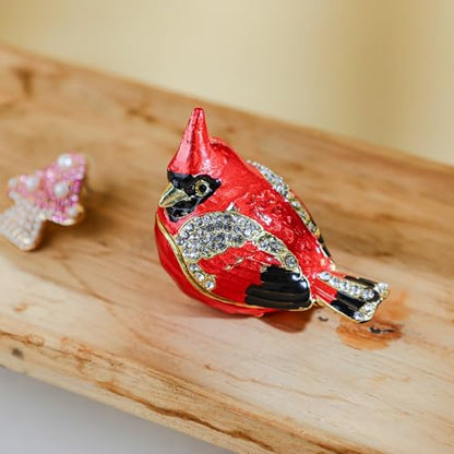 YU FENG 2.3 Inch Cardinal Bird Trinket Box, Hinged Jewelry Box Figurine - style: Cardinal bird