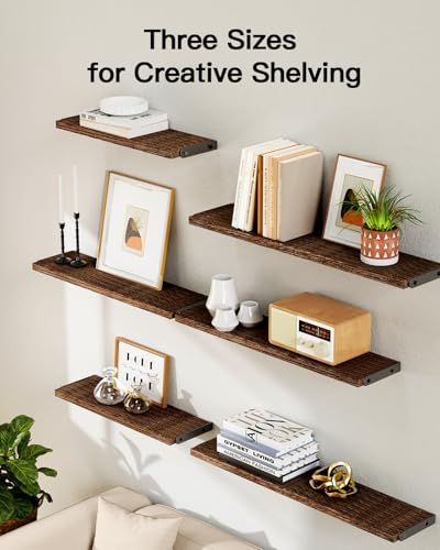 Amada Solid Paulownia Wood Wall Shelves, Large Size, 6 Pcs, Brown - color: Brown, size: Large