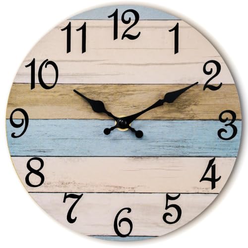 CHYLIN Wall Clock Silent Non-Ticking Battery Operated Rustic Wood Grain - color: C-dark Brownish Blue, size: 8 inch