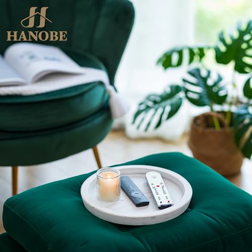 Hanobe 장식용 원형 캔들 홀더 접시, 목재 커피 테이블 트레이, 화이트 - color: 러스틱 화이트-1