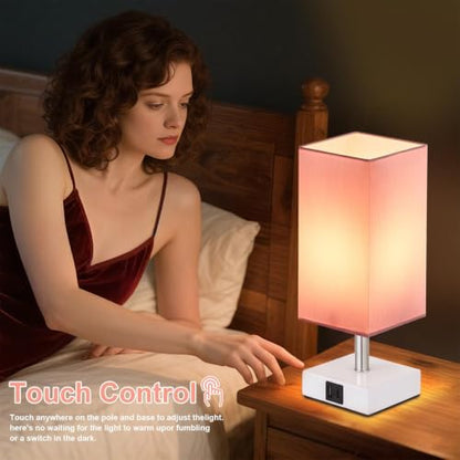 Touch Table Lamps Set of 2 for Bedroom - Dimmable, USB C+A, White Base - color: Pink & White(2PCS)