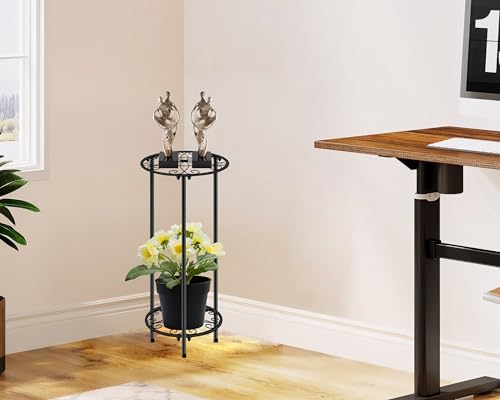 CASIMR Plant Stand Indoor Outdoor, Metal Rustproof Flower Shelf 2 Tier 23.9 inch, Tall Multiple Plant Pot Holder Rack for Garden Patio Living Room Corner Balcony, Black