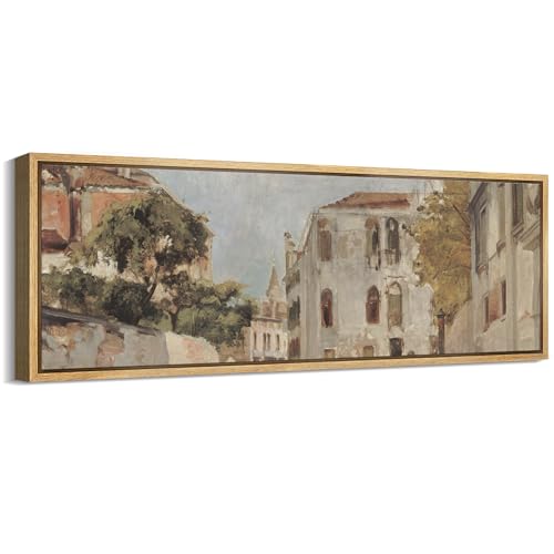 MUDECOR Large Framed Canvas Print Wall Art Venetian Canal Scene Antique Retro Fine Art Illustrations Decorative Colorful Multicolor for Bedroom - 60"x20" - color: A01-2401-irs25, size: 60"L x 20"W