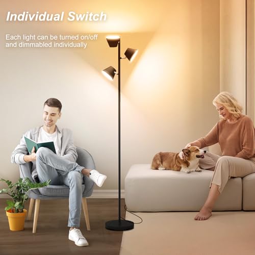 LED Tree Floor Lamp, 42W 4500lm Dimmable Standing Lamp with Remote & Touch Control, Modern Super Bright 3 Rotatable LED Light Floor Lamps for Living Room, Bedroom, Office, Reading Room - color: Black Floor Lamp