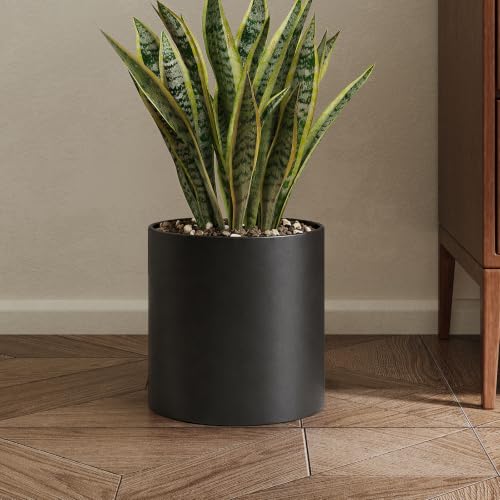 7 Inch Black Metal Plant Pot with Drainage Hole, Indoor Outdoor - color: Black
