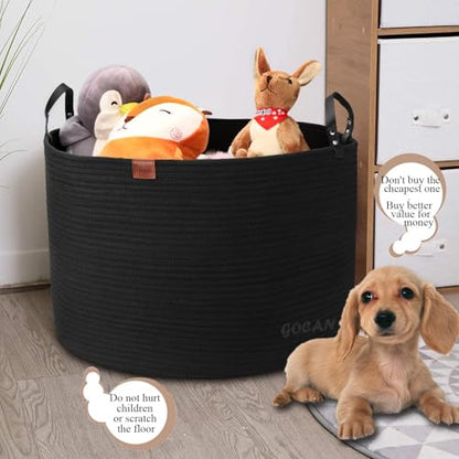 Cotton Rope Woven Laundry Basket 22"X 22"X 14" with handles (Pure Blk) XXXL - color: Pure black