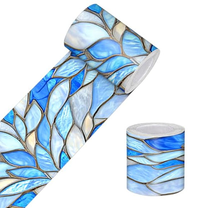 HOMETITUTE Peel and Stick Wallpaper Border 4x196in Blue Glass Pattern - color: Leaf texture