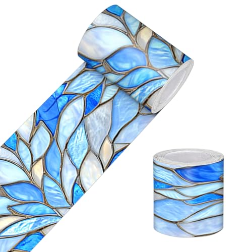HOMETITUTE Peel and Stick Wallpaper Border 4x196in Blue Glass Pattern - color: Leaf texture