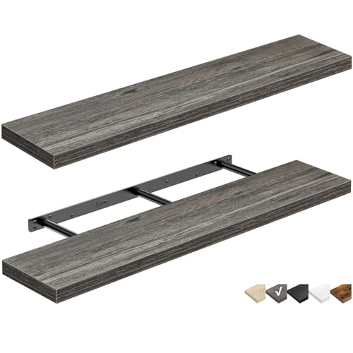 QEEIG Extra Long Floating Shelves for Wall (Grey, Set of 2, 47.2") - color: D. Grey, size: 47.2"