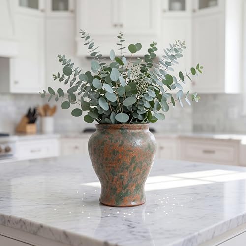Rustic Farmhouse Ceramic Vase Home Decor (Copper Bronze Brown, Small) - color: Copper Bronze Brown