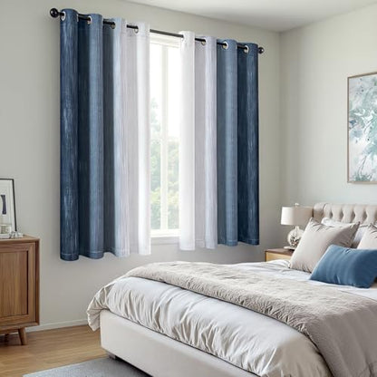 MIULEE Navy Blue and Greyish White Ombre Blackout Curtains 52Wx54L Set of 2 - color: Navy Blue and Greyish White, size: 52"W x 54"L (Pack of 2)