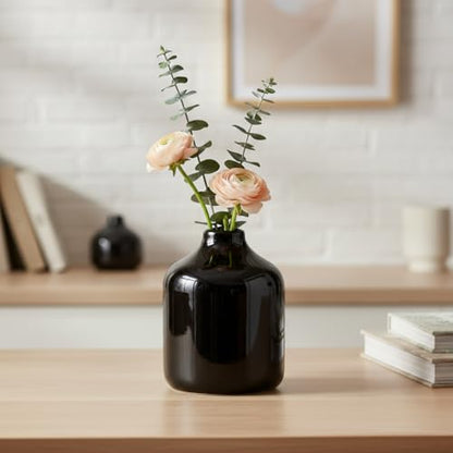 Sunddo Small Black Ceramic Flower Vase, 4 Inch - color: Black, size: 4 inch
