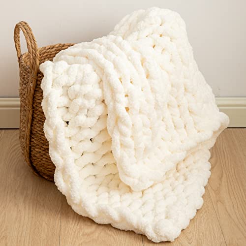 WESHIONGOO Chunky Knit Blanket Throw 40"×40" Cream White - color: Cream White, size: 40"x40"(Small Size Throw)