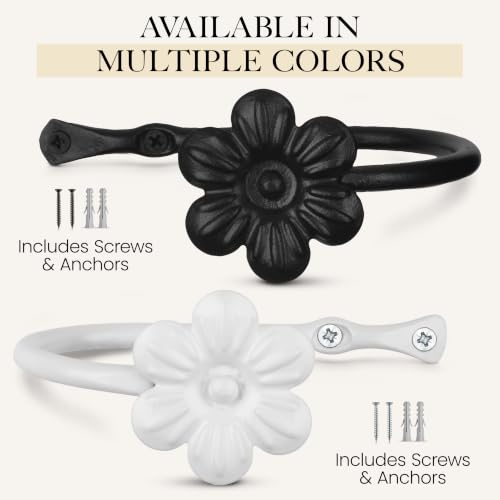 RTZEN Metal Curtain Tiebacks, Drapery Holders for Wall, 2 Pcs - size: Medium, style: Flower - W