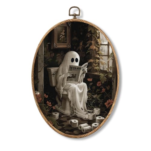 Halloween Bathroom Ghost Oval Wall Art, Halloween Pictures Wall Decor - color: Bathroom Ghost-5