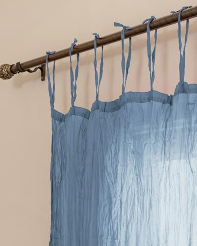 TARAN LIVING Sheer Crinkle Curtain Panel Set of 2, 100% Washable Cotton Window Treatment Rod Pocket Curtain Panels for Kitchen, Bedroom and Living Room (Blue, Long Door (40"x96")) - color: Blue