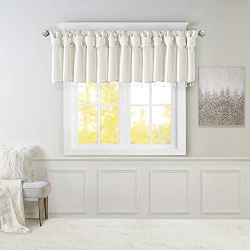 Madison Park Faux Silk Valances for Windows with Beads, 50x26 White - color: White, size: 50"W x 26"L (Pack of 1), style: Valance