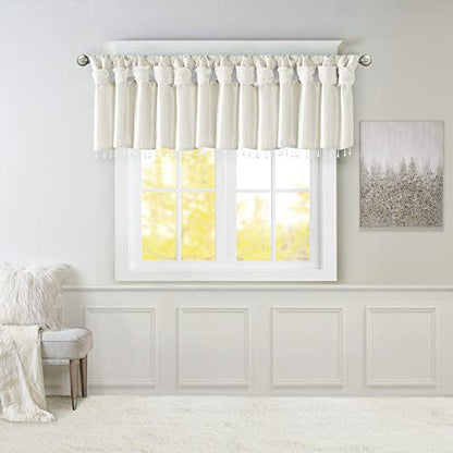 Madison Park Faux Silk Valances for Windows with Beads, 50x26 White - color: White, size: 50"W x 26"L (Pack of 1), style: Valance