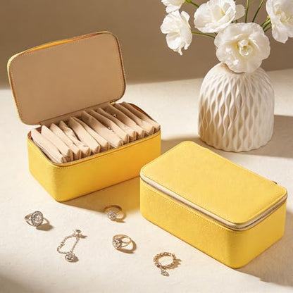 Travel Jewelry Case with 12 Velvet Zipped Pouches Bags, Yellow - color: Yellow - 12 Pouch