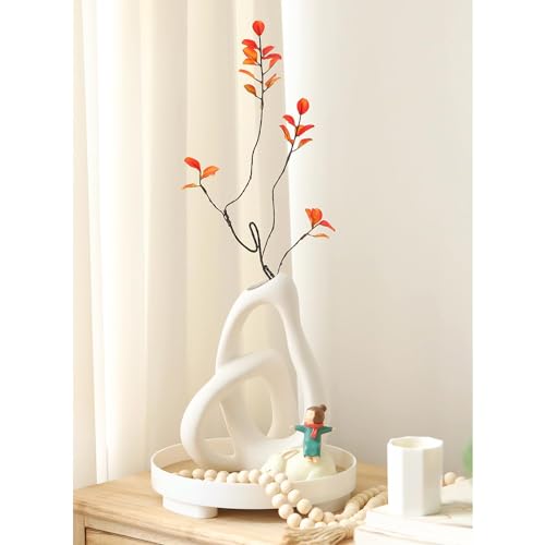 STHIE Modern White Ceramic Flower Vases for Home Decor Aesthetic - color: White