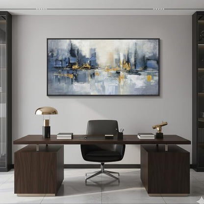 Extra Large Framed Blue Abstract Modern Wall Art for Living Room, 60x30 In - color: Blue, size: 60"L x 30"W