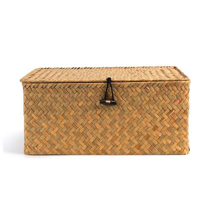 Nonam Small Wicker Basket with Lid,Seagrass Shelf Storage Basket,Natural - color: S-Natural