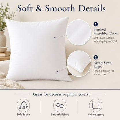 Calibrate Timing 18 x 18 inches Pillow Inserts, Set of 4 Hypoallergenic Brushed Microfiber Liner Down Alternative Filled Square Cushion Throw Pillow