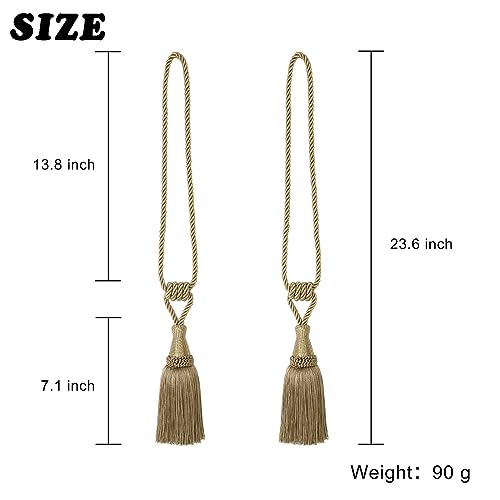 BEL AVENIR 2 Pack Tassel Curtain Tiebacks Handmade Holdbacks (Gold) - color: Gold, size: 2 Pack