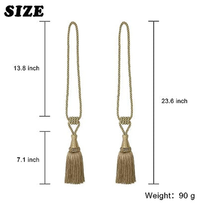 BEL AVENIR 4 Pack Tassel Curtain Tiebacks Handmade Holdbacks (Gold) - color: Gold, size: 4 Pack