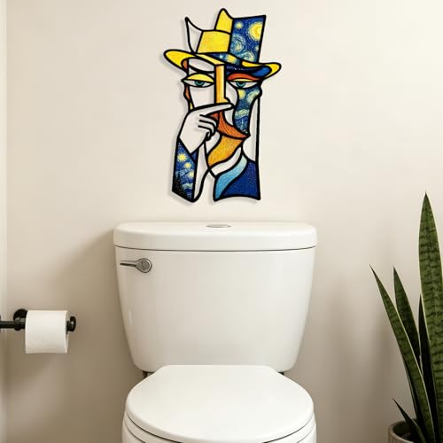 Kercan Bathroom Wall Decor, 14.1 x 8.6 Inch Abstract Metal Face Wall Art - color: Blue