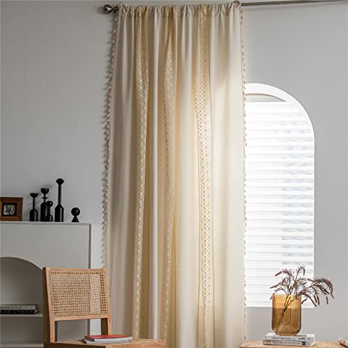 Sutuo Home Beige Boho Window Curtains for Living Room Bedroom 59" W x 84" L - color: Beige Dots Patchwork, size: 59"W x 84"L (Pack of 1)