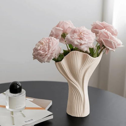 Ceramic Vase for Home Decor, Matte Beige Modern Farmhouse Vase