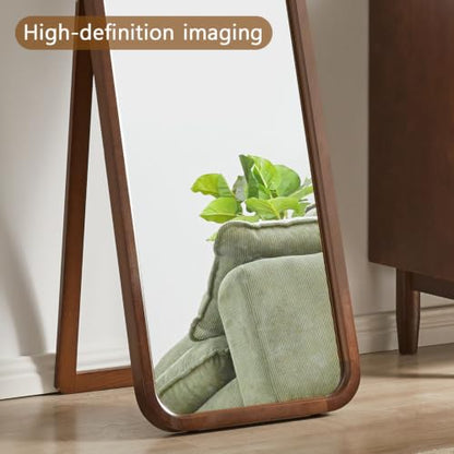 Walnut Wood Floor Mirror, 63 x 18 in - color: Walnut