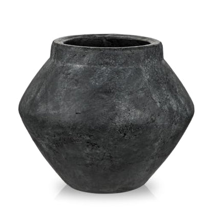 Briful Rustic Ceramic Vase 6'' Decorative Charcoal Farmhouse Table Vase - color: Black#748