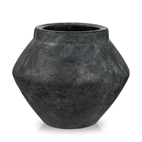 Briful Rustic Ceramic Vase 6'' Decorative Charcoal Farmhouse Table Vase - color: Black#748