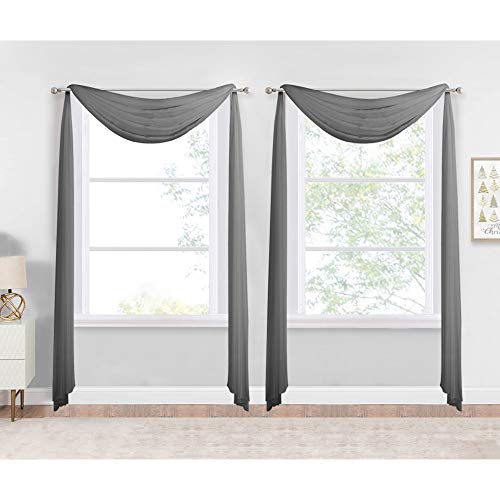 NICETOWN Dark Grey Scarf Valances for Windows, Decorative Soft Voile Sheer Window Scarfs for Farmhouse/Cottage, W60 x L216, Sold by 2 Panels - color: Dark Gray
