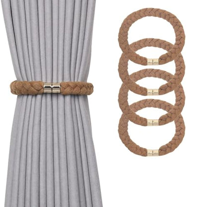 NICEEC 4 Pack Natural Cotton Rope Magnetic Curtain Tiebacks Elegant Twisted Braid Style Drape Tie Backs Soft Hand-Woven Rope Curtain Holdbacks for Home & Office Window Draperies (Khaki-02) - color: Khaki-02, size: 4 Pack