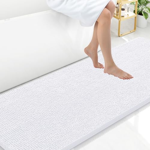 Arotive Bathroom Rugs 70x24, Soft Absorbent Shaggy Chenille Bath Rugs - color: White, size: 70" X 24"