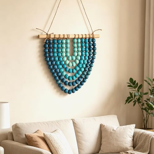 Boho Wooden Bead Garland Wall Hanging Tapestry Macrame Wood Beaded Wall Art