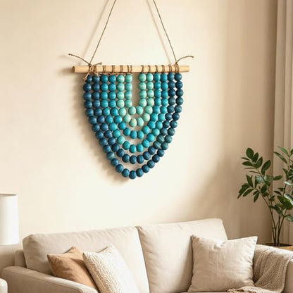 Boho Wooden Bead Garland Wall Hanging Tapestry Macrame Wood Beaded Wall Art
