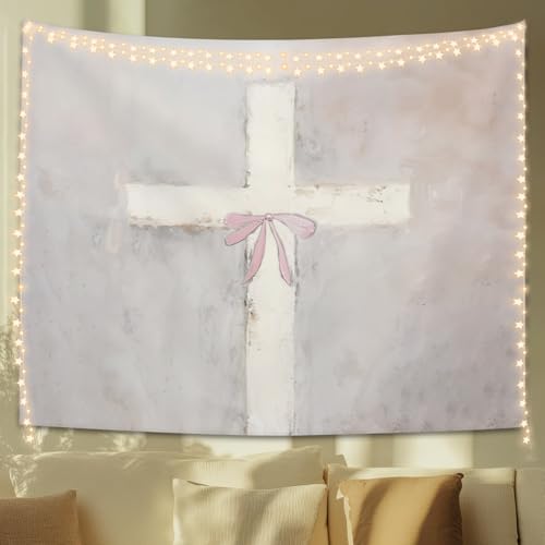 STHTTSW Pink Cross Bow Tapestry Aesthetic, Christian Tapestries Wall Blanket, Bible Religious Girly Wall Hanging Decor for Girl Women Home Living Room Bedroom Church Prayer Room, 50x60 Inch - color: Bible - Cross Bow
