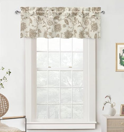 DriftAway Freda Jacobean Floral Linen Blend Blackout Thermal Insulated Energy Saving Privacy Window Linen Curtain Valance Rod Pocket 2 Layers Single 52 Inch by 14 Inch Plus 2 Inch Header Taupe - color: Taupe, size: 52"W x 14"L (Pack of 1)