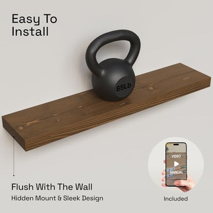 Solid Wood Floating Shelves for Wall 30 Inches Long, Walnut Wooden Shelf - color: Walnut, size: 30 Inch
