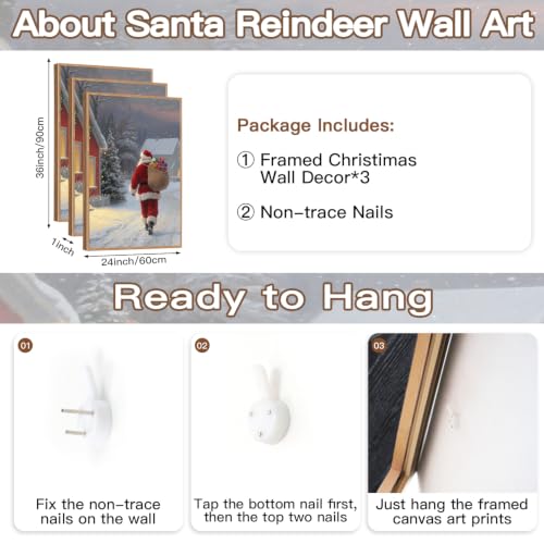 Aurlan 3 Pcs Santa Is Coming To Town Framed Wall Art 24x36 Inch - color: Santa Claus is Coming to Town, size: 24"L x 36"W