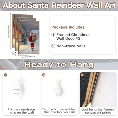 Aurlan 3 Pcs Santa Is Coming To Town Framed Wall Art 24x36 Inch - color: Santa Claus is Coming to Town, size: 24"L x 36"W