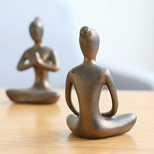 OwMell Lot of 4 Meditation Yoga Pose Statue Figurine Ceramic Yoga Figures - color: Patina Gold